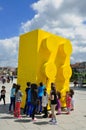 Yellow lego brick in PrishtinaÃ¢â¬â¢s Skanderbeg Square Royalty Free Stock Photo